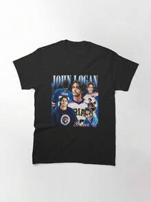 off campus Camiseta con Collage de Retratos John Logan Estilo Vintage Universitario, Diseño streetwear Retro, 100% Algodón, Cuello Redondo, Camiseta Unisex de Verano - Negro - Ver 1