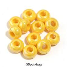 50pcs/Pack Acrylic Colorful Large Hole Wheel Beads 8*14mm Cute Macaron Solid Color Flat Beads DIY Phone Chain Keychain Home Curtain Decoration Loose Beads - Large Hole Wheel Beads - View 18
