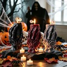 Halloween Party Decoration, Gothic Style Skeleton Hand Holding Rose Shaped Scented Candle, Dark Romantic Halloween Tabletop Decor Ornament, Holiday Party Photo Prop, Niche Halloween Gift - Halloween Skeleton Holding Rose Scented Candle - View 4