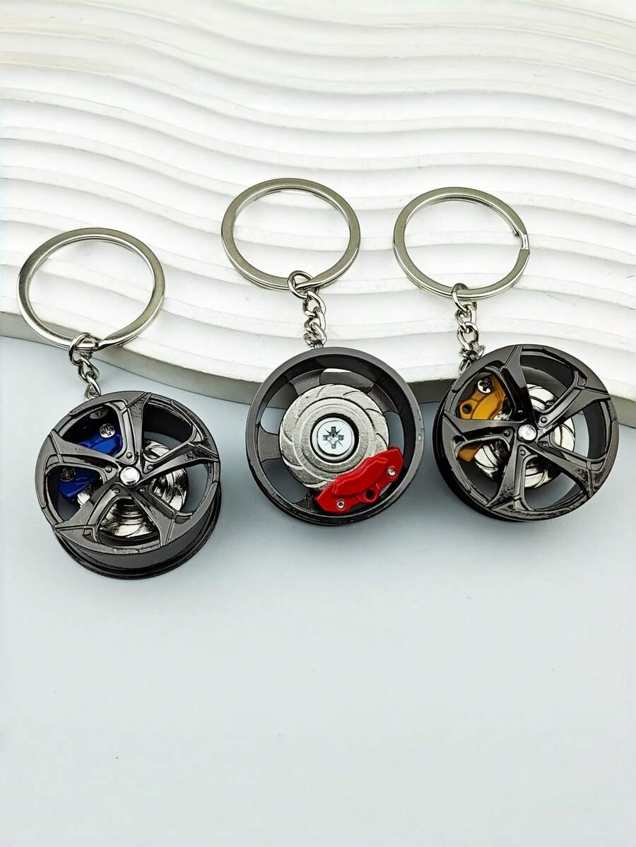 1 Buah Gantungan Kunci Hub Roda Berputar, Gantungan Kunci Kaliper Rem Hub Roda Mobil Keren, Liontin Ban Berputar 3D Kreatif, Hadiah untuk Penggemar Mobil, Gantungan Kunci Pria Gaya Balap JDM, Hadiah Ulang Tahun dan Natal - MultiWarna - View 1