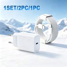 1 Set PD 20W Fast Charging EU Charger Kit, Compatible With IPhone 17/16/15/Pro/Pro Max, Type-C Wall Charger With Type C To USB C Fast Charging Cable, Portable USB-C Adapter Suitable For Samsung Galaxy S26-S20 - EU C Type Plug(220-240V) - View 1