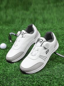 Men's 2026 New White & Gray Patchwork Golf Shoes, Rotating Buckle Lace-Free, Breathable Leather Upper, Outdoor Sports Shoes, Versatile Daily Commute, All-Season Style - White - View 4