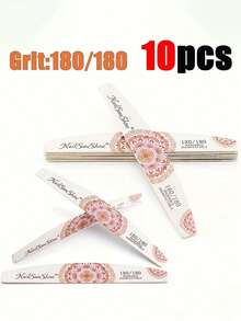 10PCS Nail File Strips, Thin Nail Buffing Bars, Water-Washable Wear-Resistant Nail Files, Nail Shaping And Buffing Tools, Printed Crescent-Shaped Wooden Nail Files, Multiple Styles Available - Multicolor - View 10