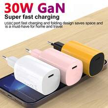 Mini GaN/Gallium Nitride 30W PD Ultra Fast Charging Multi-Color Portable Foldable EU Plug USB C Travel Charger, Space-Saving Power Adapter, Suitable For Phone, Home And Travel Fast Charging - View 1
