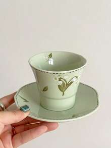 2pcs 130ml Vintage Lily Ceramic Tea Cups, Hand-Painted Grip Small Tea Cups, Saucer,Suitable For Afternoon Tea, Small Capacity Coffee Cups& Saucer, Home & Restaurant Use - Multicolor - View 1