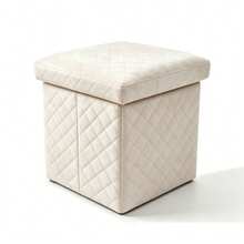 Puf baúl plegable 3 en 1 de terciopelo acolchado, taburete cuadrado almacenable 38*38*35 cm, asiento auxiliar con gran capacidad interior, disponible en 4 tonos elegantes - Blanco - Ver 10