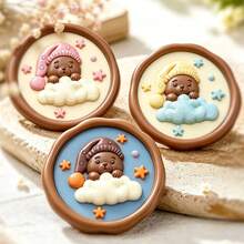 Sleepy Bear Wax Seal Stamp, 1pc, 25mm Matte Embossed, Cute Star Sleeping Bear Pattern, Suitable For Wedding Invitations, Holiday Cards, Wine Bottle Sealing, Gift Box Packaging, Handwritten Envelopes, Souvenir Decoration, Various Handmade DIY Crafts - Sleepy Bear - View 2