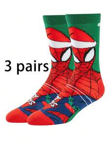 1/3 Pairs Disney Spider-Man Mid-Calf Socks, Unisex Men's Socks, Winter Christmas Funny Gift Socks - Multicolor - View 14