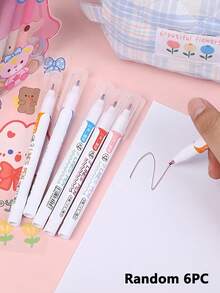 6pcs 3D Dual-Line Drawing Pens, Simultaneously Draw Two Lines Double-Line Marker Pens, Dual-Tip Colorful Marker Pens - Vibrant Dual-Line 3D Effect, Perfect For Art, Office And School Projects, Drawing Pens, Dreamy Dual-Line Colorful Marker Pens, Fluorescent Pens, Outline Pens For Note-Taking, Back To School Gift - Default - View 12