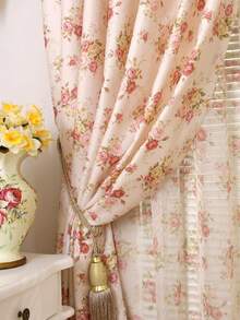 1 pieza Cortina de estilo francés campestre con bloqueo de luz suave, estilo perforado con pequeñas rosas delicadas, cortina floral fina y delicada - Multicolor - Ver 7