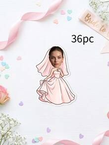 36/64/132pcs Personalized Wedding Bride Stickers, Custom Photo,Bride Face Shot Glasses Stickers,Bachelorette Party Cups Stickers Favors - Multicolor - View 18