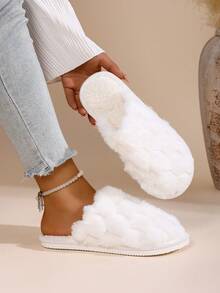 Women's Closed Toe Plaid Slippers Winter Home Indoor Slip-On Fuzzy Warm Fashion Slippers - White - View 6
