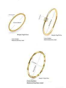 VceTd 1/3PCS Elegant Style Stainless Steel Women's Bracelet With Bamboo/Bead/Star Design, Suitable For Women's Daily Wear - Yellow Gold - View 7