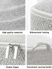 1pc Large Capacity Zipper Storage Bag, Foldable Clothing And Bedding Organizer Bag, Durable Moving Packing Bag With Handle, Herringbone Fabric Storage Box, Suitable For Blankets, Toys, Seasonal Clothing And Home Organization - Grey - View 6