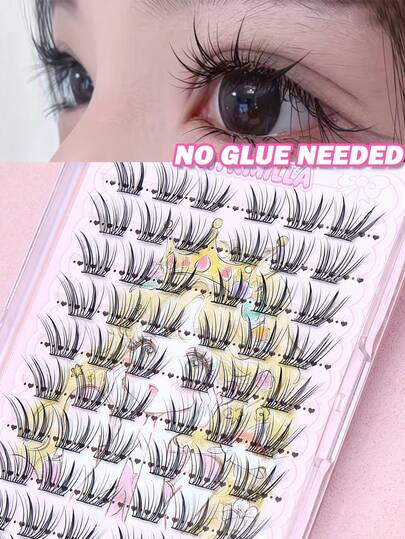 AYRMILLA Glueless Self-Stick Eyelash Clusters, No Glue Required DIY Segment Lashes Waterproof Reusable Natural Spiky False Lashes For Women Eye Makeup