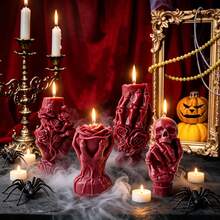 Halloween Party Decoration, Gothic Style Skeleton Hand Holding Rose Shaped Scented Candle, Dark Romantic Halloween Tabletop Decor Ornament, Holiday Party Photo Prop, Niche Halloween Gift - Halloween Skeleton Holding Rose Scented Candle - View 2