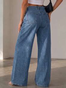 Celana Jeans Denim Wanita Motif Kupu-kupu Vintage yang Dicuci - Medium Wash - View 5