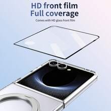 VIETAO 360 Degree Rotating Invisible Stand Transparent Material Cell Phone Case Compatible With Samsung Galaxy Z Flip 8 7 6 5 Mobile Cover With Tempered Glass Screen Protector - Silver - View 6