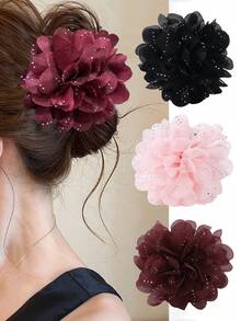 1pc European & American Style Multi-Layer Fabric Rose Hair Clip, Bohemian Floral Hair Accessory, Versatile For Daily/Date/Commute - Multicolor - View 13
