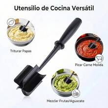 1 pieza de triturador de papas y picador de carne, herramienta para triturar carne de res para hamburguesas, puré de papas, aguacate y cocina, picador manual de silicona resistente al calor. EKAQ - Negro - Ver 4