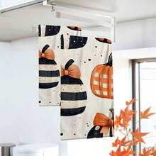 2/4/48pcs Autumn Series Striped Bow Pumpkin Pattern Printed Kitchen Towels - Super Soft, Highly Absorbent Polyester Dishcloths And Hand Towels, Perfect For Holiday Decor, Kitchen Decor, Party Decor - Multicolor - View 5