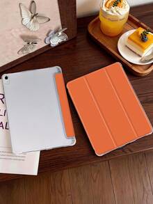 1件裝橘色三折平板保護殼，附筆槽，相容 iPad Mini 4/5/6/7/Air/Air 2/9.7/10.2/10.5/10.9 (Air 4-Air 8)/Pro 11/10th Gen/A16/Pro 11 2024 與 Galaxy A8，柔軟霧面翻蓋式保護殼，附三折支架，自動休眠/喚醒，內建筆槽，不含筆 - 橘色 - 查看 2