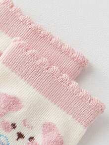 5 Pairs Kids Floor Socks, Pink Bow Rabbit Pattern, Non-Slip Gripper Bottom, Soft Sole, Indoor, Japanese Cartoon Mid-Calf Socks For Boys, Girls, Toddlers, Babies - Multicolor - View 5