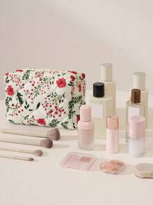 Quilted Floral Hair Dryer Storage Bag, Cute Solid Color Fluffy Makeup Bag, Internal Compartment Fixed Design, Curling Iron Storage Bag, Hair Clip Storage Bag, Makeup Bag, Jewelry Storage Bag, Travel Zipper Small Bag, Multi-Functional Storage Bag With Handle, Hair Dryer Holder, Hair Styling Tool Storage Bag, Styling Tool Bag, Portable Travel Storage Bag, Suitable For Cosmetics, Skincare Products, Curling Irons - Rose-red Flowers - View 9