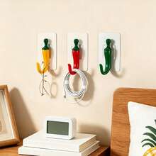 6pcs Creative Chili Pepper Kitchen Hooks, Self-Adhesive No-Drill Design, Strong Load-Bearing, Chili Shape, Suitable For Multiple Scenes, Can Hang Plastic Bags, Towels, Cleaning Cloths, Keychains And Other Daily Items - View 9