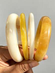 7/4/3pcs Fashion Elegant Casual Style Yellow Resin Marbled And Plain Metal Iron Bracelet Set, Suitable For Women's Daily, Vacation And Party Wear, Gift - Multicolor - View 13