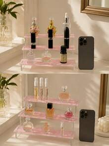 1pc 3-Tier Acrylic Trapezoid Display Rack, Each Tier Can Hold Multiple Bottles Of Fragrance, Aromatherapy, Essential Oils, Cosmetics, Modern Minimalist Style, Each Tier Surface With Wavy Pattern, Suitable For Bedroom Vanity, Fragrance Store Display Area, Fragrance Collection Enthusiasts, Beauty Store Merchants, Etc. - Multicolor - View 5