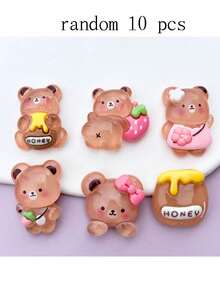 10pcs Mixed Honey Pot Bear Flat Back Stickers, DIY Scrapbooking, Wedding Decorations, Suitable For Making Earrings, Hair Accessories, Jewelry, Resin Crafts (Jewelry Making For Adults Aged 14+) - Multicolor - View 10