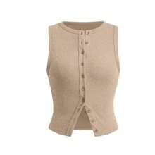 Summer New Knitted Simple Slim Sleeveless Solid Color Undershirt Undershirt Women - 卡其色 - 查看 2