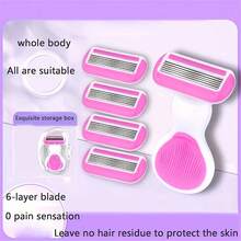 Set Pisau Cukur Penghilang Bulu Bikini, Pisau Cukur Anti Gores 6 Lapisan untuk Wanita, Pisau Cukur Seluruh Tubuh dari Baja Tahan Karat, Pisau Cukur Penghilang Bulu Manual, Alat Penghilang Bulu Ringkas untuk Rumah & Perjalanan - Penghilangan bulu dengan cangkang - View 3