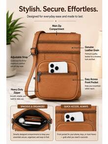 Women's Genuine Leather Crossbody Bag, Adjustable Shoulder Purse, Lightweight Travel Handbag For Work, Shopping & Daily Use - Ohra - 查看 2