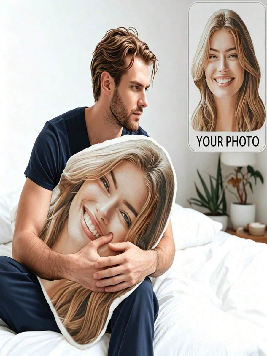 1pc Customized Personalized Photo Pillow Cushion Sofa Bedroom Home Decor Holiday Couple Parent-Child Pet Memorial Father's Day Mother's Day Halloween Christmas Valentine's Day Thanksgiving Easter April Fools' Day Unique And Funny Children's Toy Gift