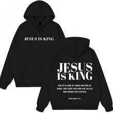 Jesus Is King Sudadera con Capucha Gráfica de Moda Cristiana para Hombres y Mujeres, Oversize, Holgada, de Manga Larga, Casual Vintage - Negro - Ver 1