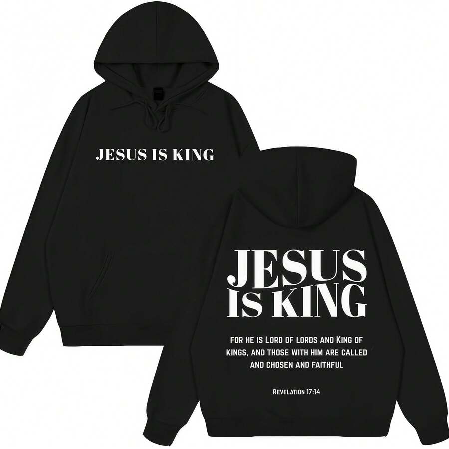 Jesus Is King Sudadera con Capucha Gráfica de Moda Cristiana para Hombres y Mujeres, Oversize, Holgada, de Manga Larga, Casual Vintage - Negro - Ver 1