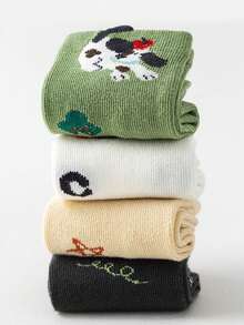 5 Pairs Kids Floor Socks Cartoon Animal Puppy Pattern Non-Slip Grip Sole Soft Bottom Indoor Anti-Slip Versatile Mid-Calf Socks For Boys Girls Toddlers Infants - Multicolor - View 3