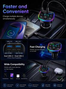 XF.Meraki Car FM Transmitter, Bluetooth 5.4 With RGB Display, Wireless Music And USB Charging, For Car Audio Systems - A - View 7