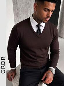 GRDR Top de punto de unicolor casual versátil para uso diario para hombres - Marrón - Ver 10