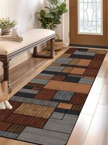 1pc Diatomaceous Earth Kitchen Floor Mat With Patchwork Style Geometric Pattern. The Mat Is Composed Of Multi-Colored Squares, Some Solid And Some With Stripes, Arranged In An Alternating Pattern To Create A Rich And Lively Visual Effect. Luxury Fashion Style Anti-Fatigue Kitchen Rug, Fabric Surface With Absorbent Sponge Core - Multicolor - View 9