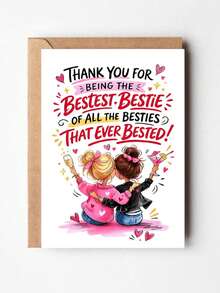1pc Best Friend Greeting Card, Birthday Thank You Card With Envelope, Unique Friendship Birthday Gift Card For Female Friend, Best Girlfriend - A - View 2