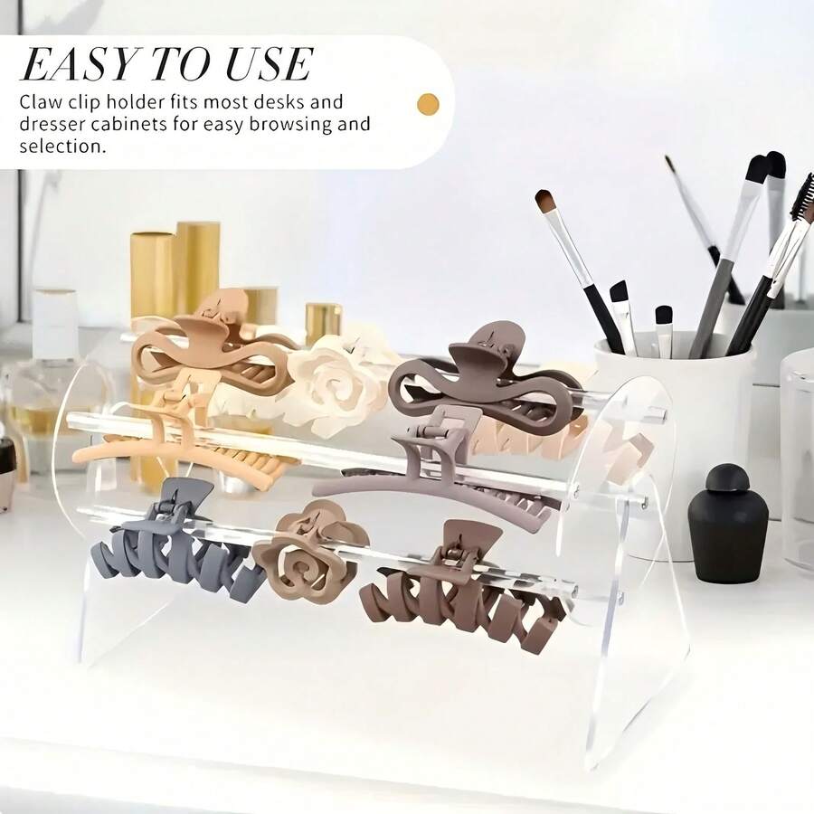 1pc Double/Single Layer Hair Claw Holder, Hair Hoop Storage Rack. Acrylic Material 360° Rotating/Fixed Hair Accessory Storage Rack, Suitable For Bathroom Hair Accessory Storage And Countertop Display - Transparent Acrylic Hair Tie Holder. Women's And Girls' Hair Tie And Hair Accessory Storage Rack, Crystal Hair Accessory Storage Rack Is The Perfect Choice For Gender Reveal Party, Birthday, Wedding, Party, Perfect Gift For Colleagues, Friends And Family, Back To School Season Essential - Clear - View 1