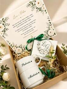 Kit Caixa de convites para padrinhos de casamento MDF Personalizado manual dos padrinhos, convite e xicaras em procelana - 1PC - Visão 5