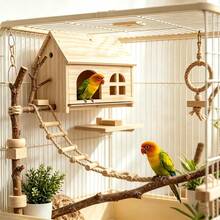 Parrot Wooden House Rabbit Flower Branch Mouse Hamster Wooden Nest Guinea Pig House Bird Nest Peony Pure Solid Wood Pull-Out Easy To Clean Cool House - View 4