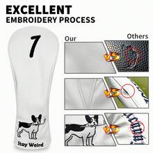 Sarung Kepala Stik Golf, Sarung Kepala Driver, Fairway, Hybrid, Blade, Mallet, Putter, Motif Anak Anjing Lucu, Bahan PU Premium, Aksesoris Golf - Putih - View 4