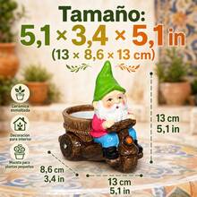 Maceta de cerámica con diseño de gnomo montado en motocicleta, maceta multifuncional pintada a mano para escritorio, balcón y decoración del hogar, estilo mediterráneo compacto - Multicolor - Ver 8