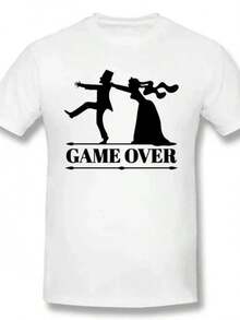 Game Over Bride Groom Single Party T-Shirt Fun T-Shirt Wo Clothing Short SLeesve Camo T-Shirt - 白色 - 查看 1