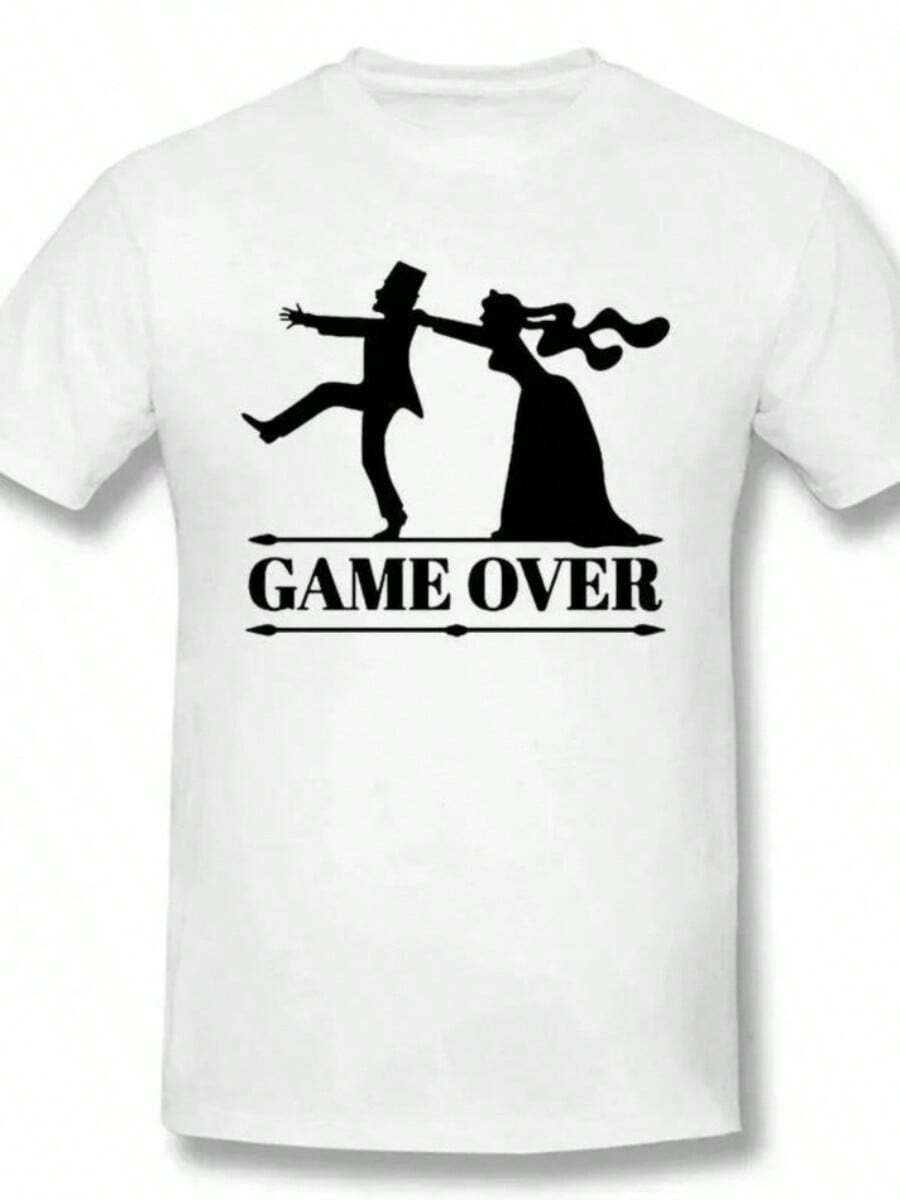 Game Over Bride Groom Single Party T-Shirt Fun T-Shirt Wo Clothing Short SLeesve Camo T-Shirt - 白色 - 查看 1